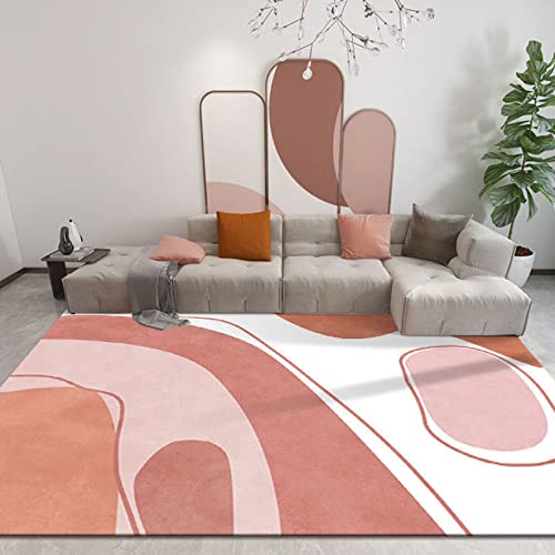 Soft Fluffy Rug, 160cm x 230cm Super Soft Fluffy Shaggy Anti-Slip Carpet Mat Living Room Large Area Rugs Modern Bedroom Floor Rug Non Shedding Brown White Pink Abstract Pattern