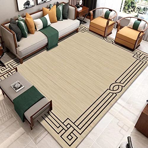 Area Rugs 200cm x 290cm Super Soft Bedroom Rug Thick Dense Pile Non Shed Washable Rug For Bedroom Carpet Area Rugs Kitchen Floor Mat Cream Black Minimalist Geometric Rug