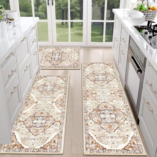 Set De Alfombra De Cocina - Esteras De Lavandería Boho | Runners De Alfombras | Matera De Piso De Pila Baja Boho | Carpetas De Bohos Gruesos | Juegos De Alfombras Lavables Para Pasillo, Patio, Entrada