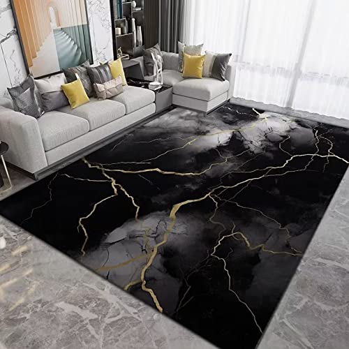Soft Fluffy Rug, 160cm x 230cm Modern Living Room Carpet Mat For Bedroom Large Area Rug Hallway Kitchen Extra Large Size Short Pile Rug Gray Black Abstract Lightning