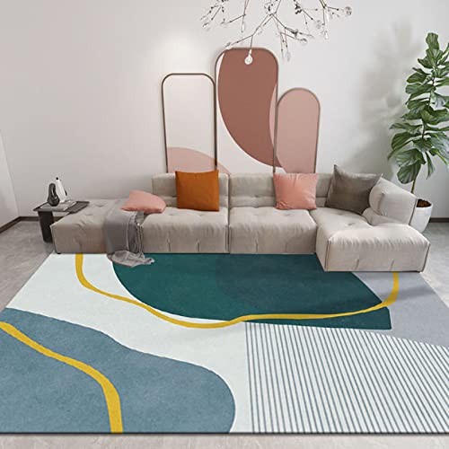 Ultra Soft Floor Carpet, 200cm x 290cm Modern Living Room Carpet Mat For Bedroom Large Area Rug Hallway Kitchen Extra Large Size Short Pile Rug White Green Yellow Abstract Lines