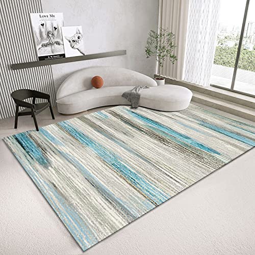 Ultra Soft Floor Carpet, 160cm x 230cm Area Rugs for Bedroom Anti Slip - Modern Super Soft Thick Pile Small Fluffy Shaggy Rug Non Shedding White Gray Blue Abstract Splash Rug