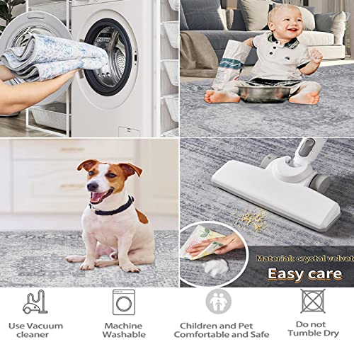 Ultra Soft Floor Carpet, 200cm x 290cm Modern Living Room Carpet Mat For Bedroom Large Area Rug Hallway Kitchen Extra Large Size Short Pile Rug White Gray Yellow Marble Texture