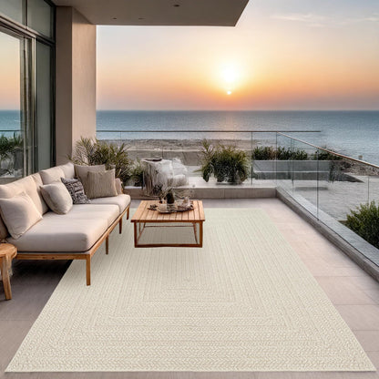 the carpet Kansas - Alfombra para Exterior e Interior con Aspecto de Yute Natural, Resistente a la Intemperie, Apta para Patio y jardín, Crema, 200 x 290 cm