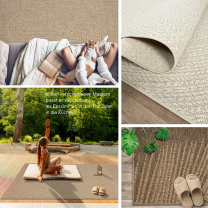 the carpet Kansas - Alfombra para Exterior e Interior con Aspecto de Yute Natural, Resistente a la Intemperie, Apta para Patio y jardín, Crema, 200 x 290 cm